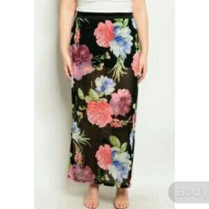 Blue Floral Skirt Plus Size 1X